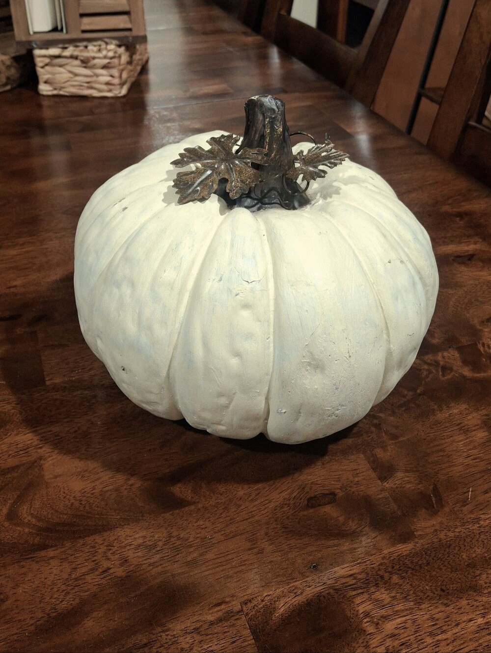 Rustic Cream Decorative Pumpkin with  Stem